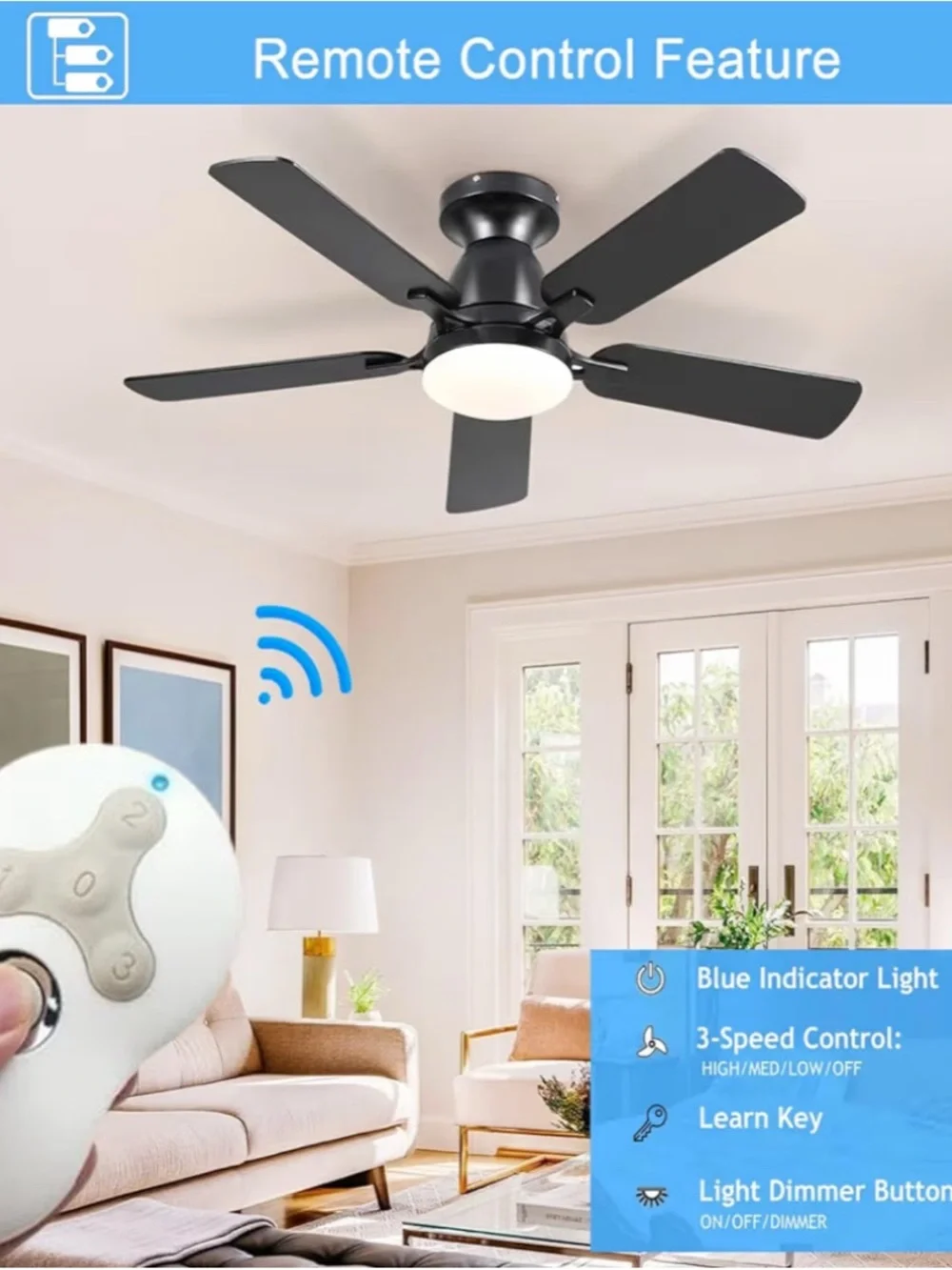 New Model RC-5T1 3-Speed Ceiling Fan Remote Control & Light Dimmer Replacement